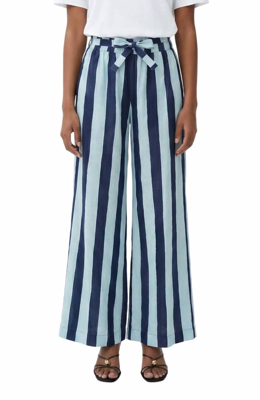 NEW THE LULO PROJECT tara wide-leg pants in heritage stripes maxi blue